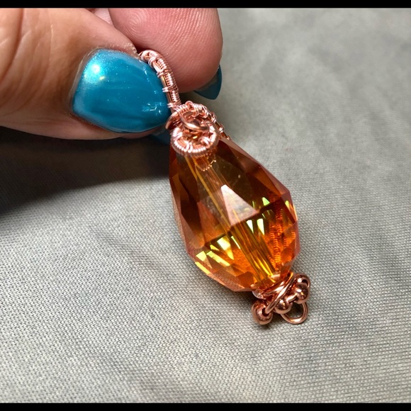 💎Crystal bead pendant wire wrapped-orange and pink-copper - Picture 13 of 14